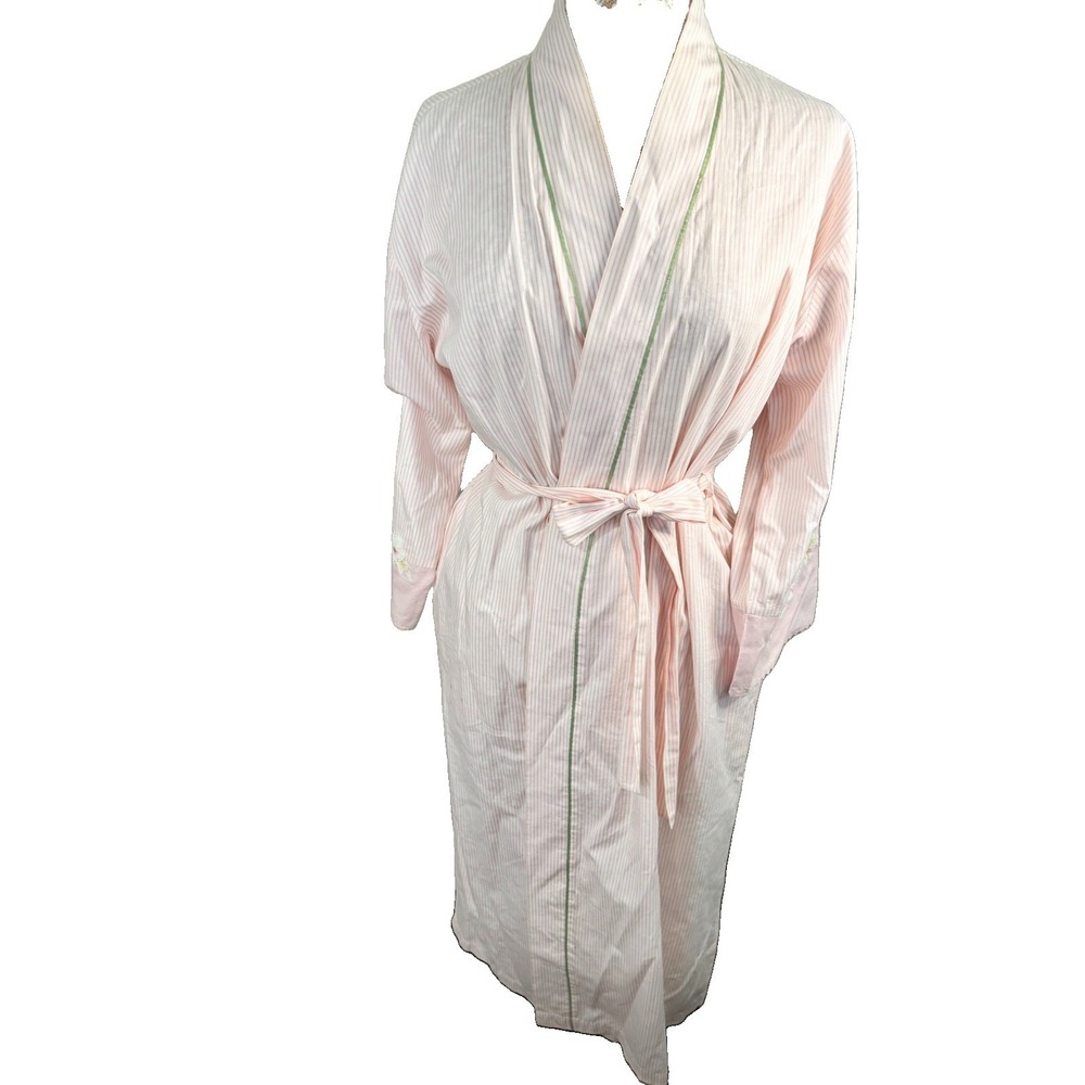 Vintage Oscar De La Renta Pink Label Striped Pink Robe Kimono Rose Appliqué M/L